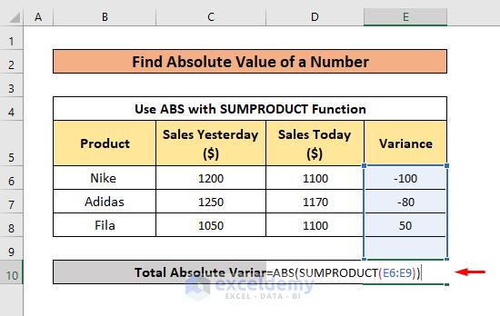 get absolute value abs with sumproduct