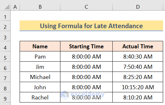 Dataset to Use Formula for Late Attendance in Excel