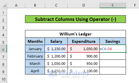 Subtract Columns Using Operator