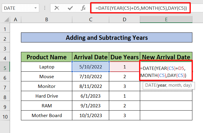 Add and Subtract Years From Dates