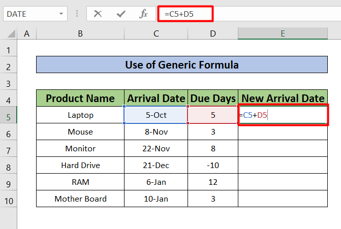 Use of Generic Formula to add and subtract dates in excel
