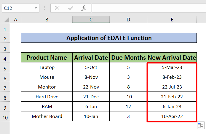 Apply EDATE Function to Add and Subtract Months from Dates