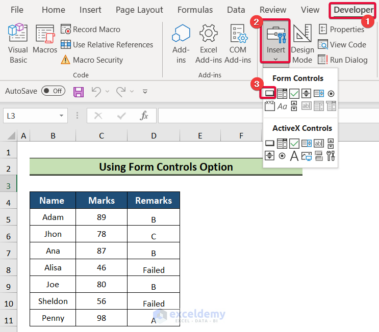 using form controls to add button in excel