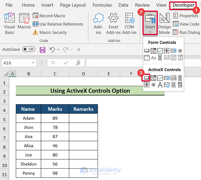 using activex controls option to add button in excel