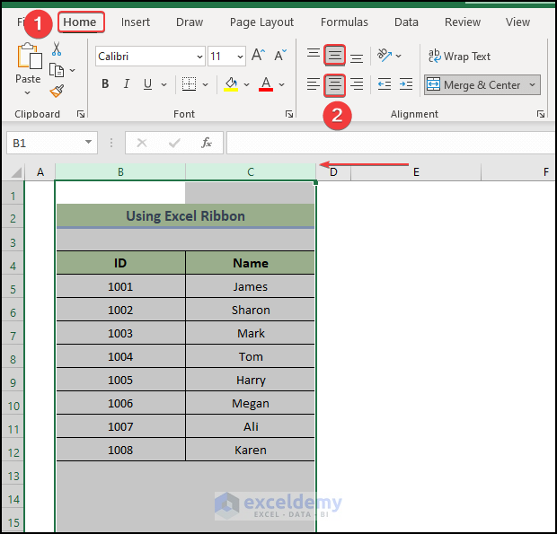  Align whole Columns in Excel 
