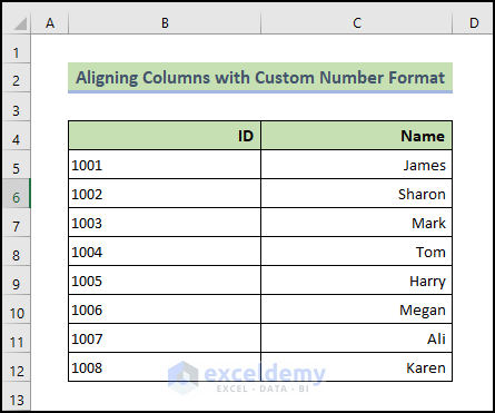  Align Columns in Excel with custom number format