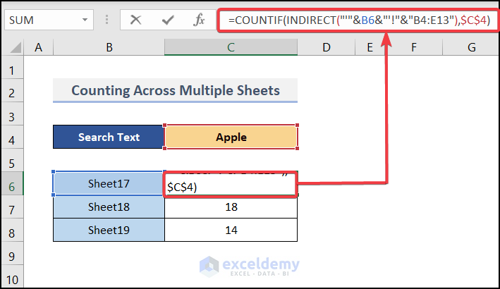 Counting Formula across Multiple Sheets in Excel