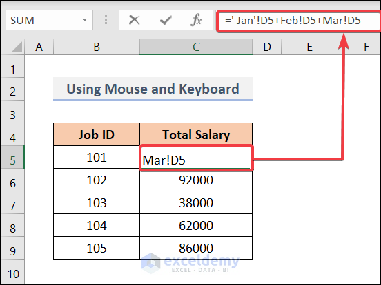 Left-Clicking on the Sheet Tab to apply a formula to multiple sheets in Excel