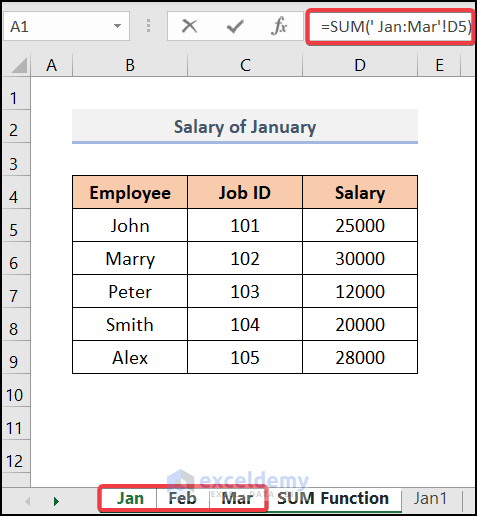 Using SUM Function to apply a formula to multiple sheets in Excel