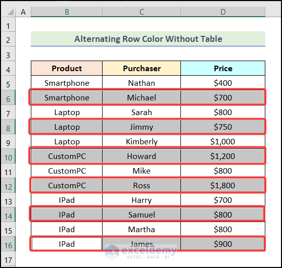 How to Alternate Row Color in Excel Without Table