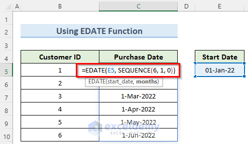 EDATE function to autofill dates in excel without dragging
