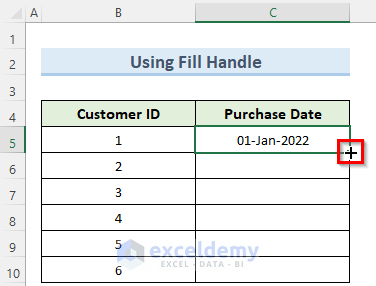 fill handle to autofill dates in excel without dragging