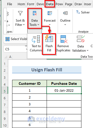 flash fill to autofill dates in excel without dragging