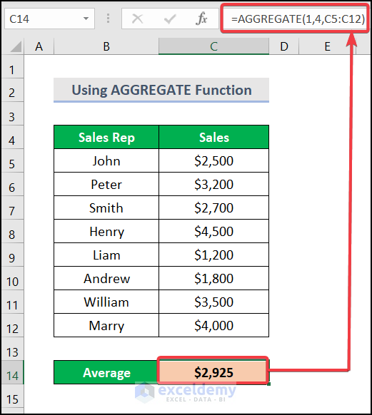 Using AGGREGATE Function to average numbers in Excel