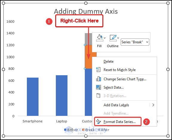 Creating Break in Chart to break axis scale in excel