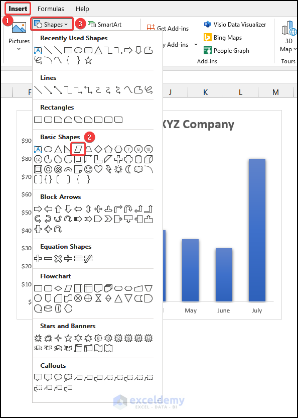 Inserting and Formatting Shape to break axis scale in excel
