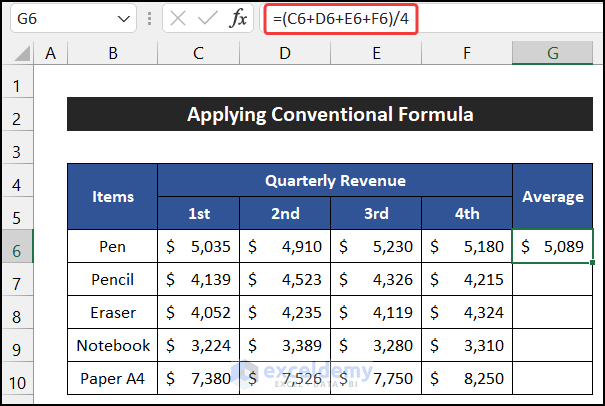 Applying Conventional Formula to Calculate Average