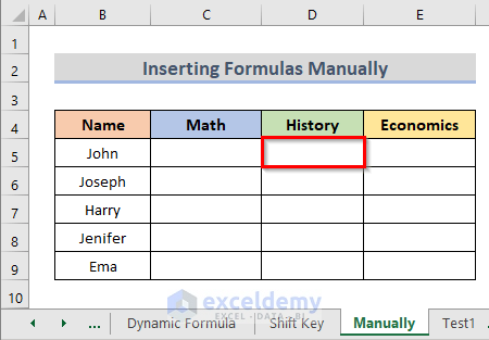 Manually Insert Formulas to Calculate Data for Several Excel Worksheets