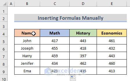 Manually Insert Formulas to Calculate Data for Several Excel Worksheets