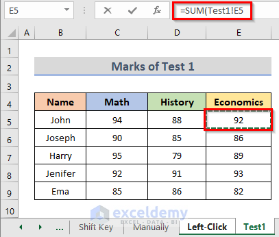 Apply Formula Across Excel Worksheets with Left-Click to Get Data
