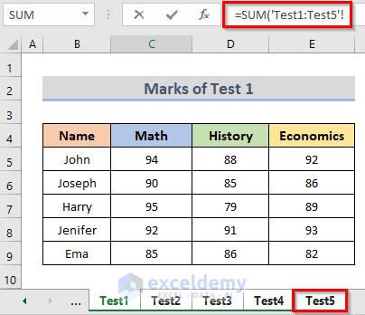 Calculate Data Across Worksheets Using Excel Formula with Shift Key