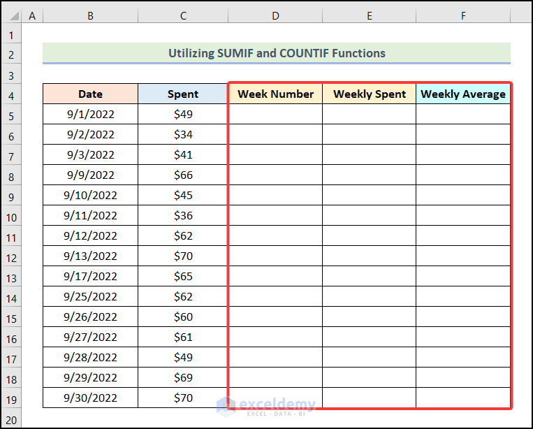 Utilizing SUMIF and COUNTIF Functions to calculate weekly average in excel