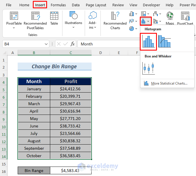 Step 2. Creating Histogram with Excel Dataset