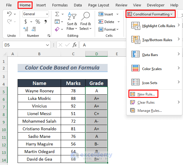navigating to New Rule option in conditional formatting