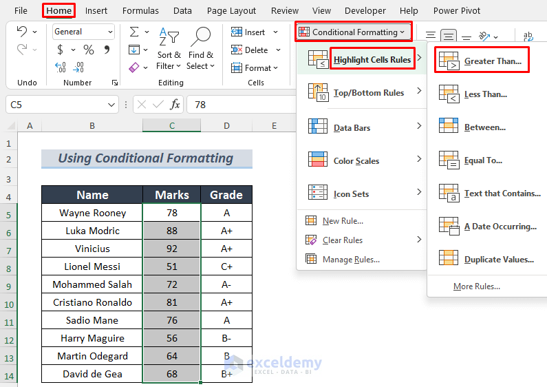 Using Conditional Formatting to Color Code Cells