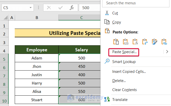 applying paste special command to convert text to currency in excel