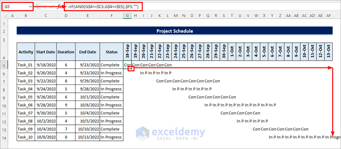 enter formula for project schedule