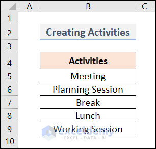 Creating Activities List