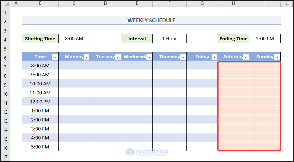 Specifying the Weekends to create weekly schedule in Excel