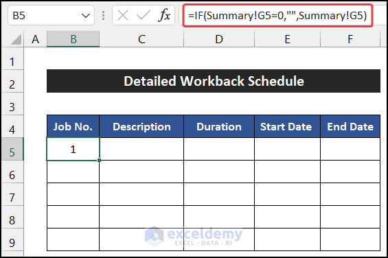 Importing data by the IF function to create a workback schedule