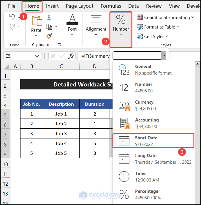 Modifying date format to create workback schedule report