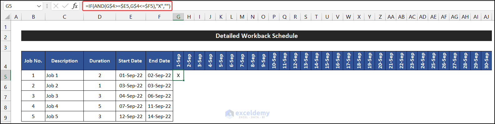 Getting the value using the IF and AND function to create a workback schedule
