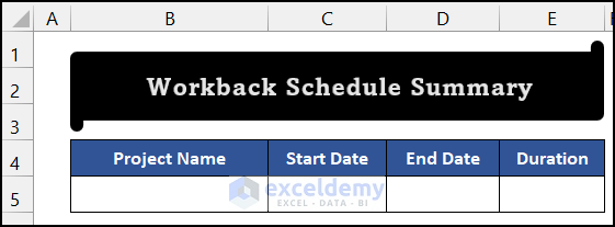 Creating the first table of the workback schedule report