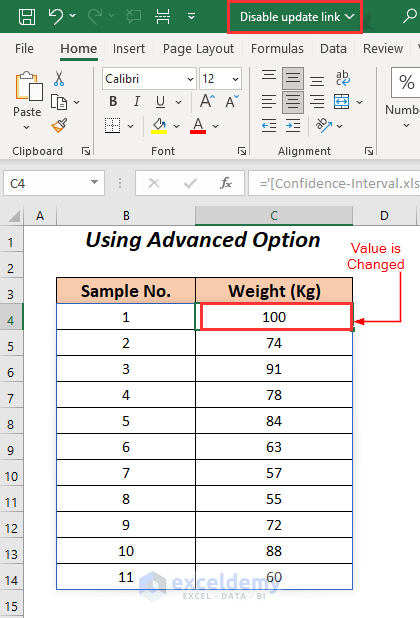 value is changed due to automatic update of links in Excel