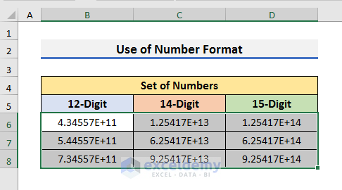 Use Number Format to Display Long Numbers with 15 Digits