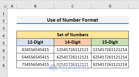 Use Number Format to Display Long Numbers with 15 Digits