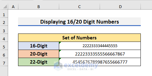 How to Display 16/20 Digit Numbers in Excel