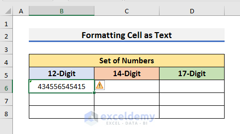 Format Cell as Text to Display Long Numbers in Excel