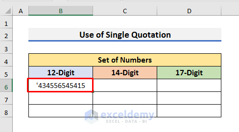 Show Long Numbers Using Single Quotation in Excel
