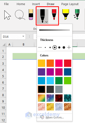 using draw tab to draw lines in excel