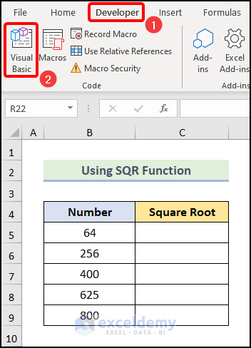 Using SQR Function to Find Square Root in Excel VBA