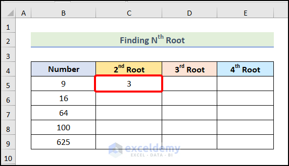 output of 2nd column to find nth root in Excel VBA