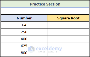 practice section to find square root in excel vba