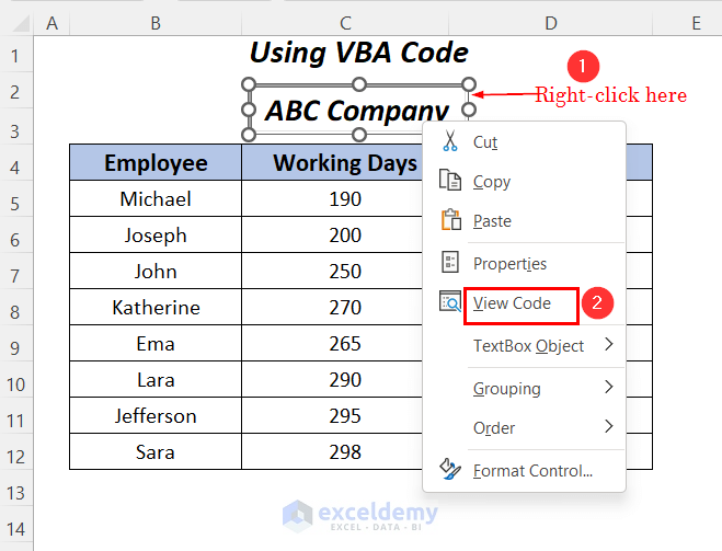 applying VBA code to highlight text in excel text box