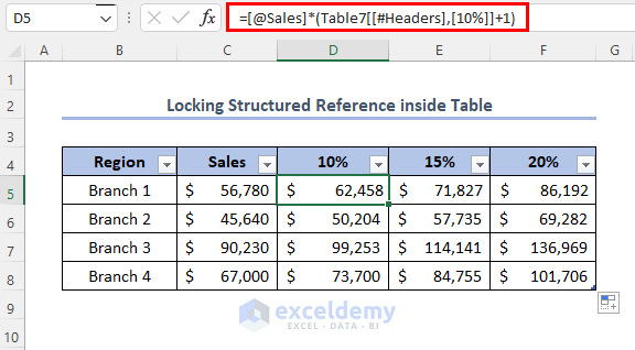 Lock Structured References in Excel Inside Table