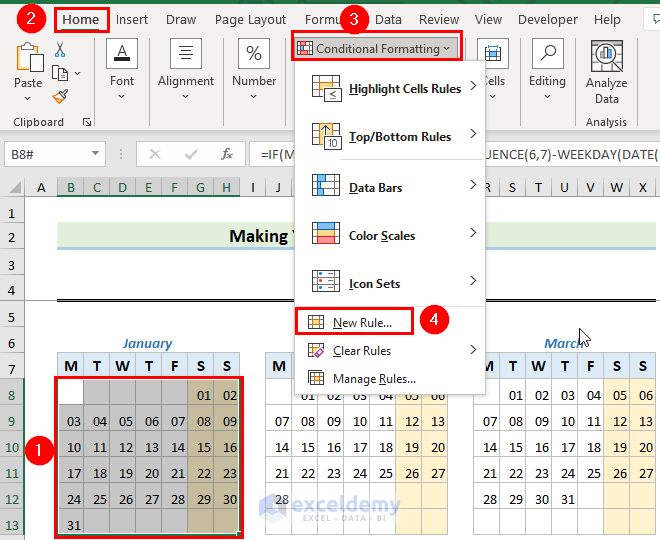 How to Make a Calendar in Excel Without Template (2 Examples)